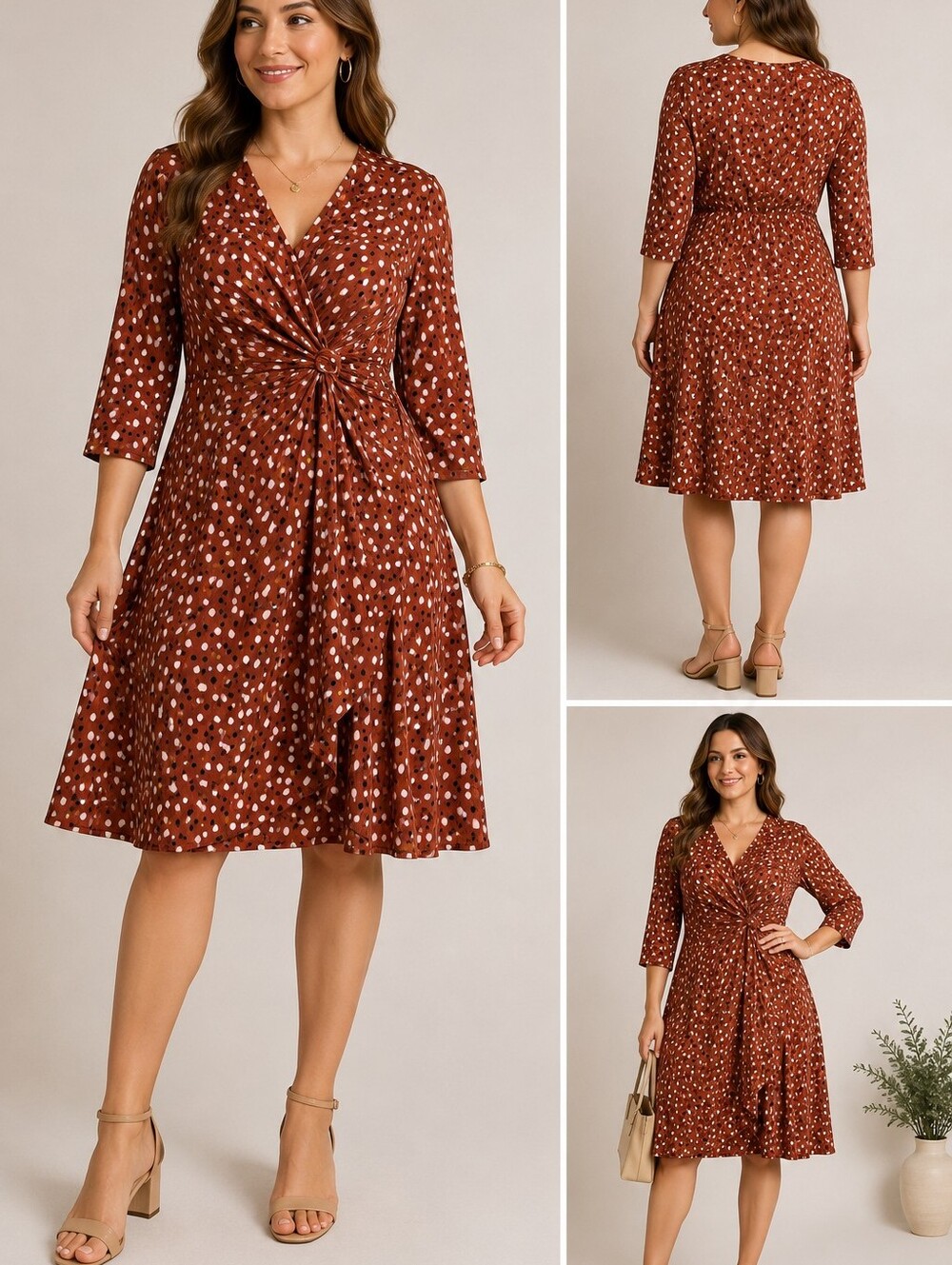 Signature By Robbie Bee Rust Colored Printed Twist-Front Flowy Dress 1X Nwt